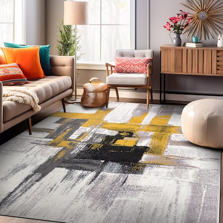 World Rug Gallery Contemporary Modern Abstract Area Rug 9' x 12' Gold 950GOLD9X12